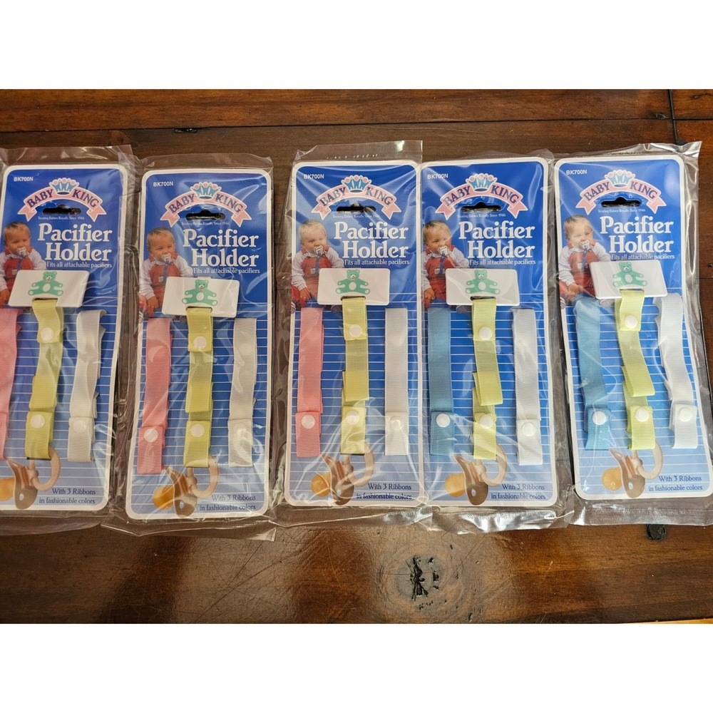 Vintage 1990 Baby King Pacifier Holder 3 Pack Grosgrain Ribbon Teddy Bear BK700N